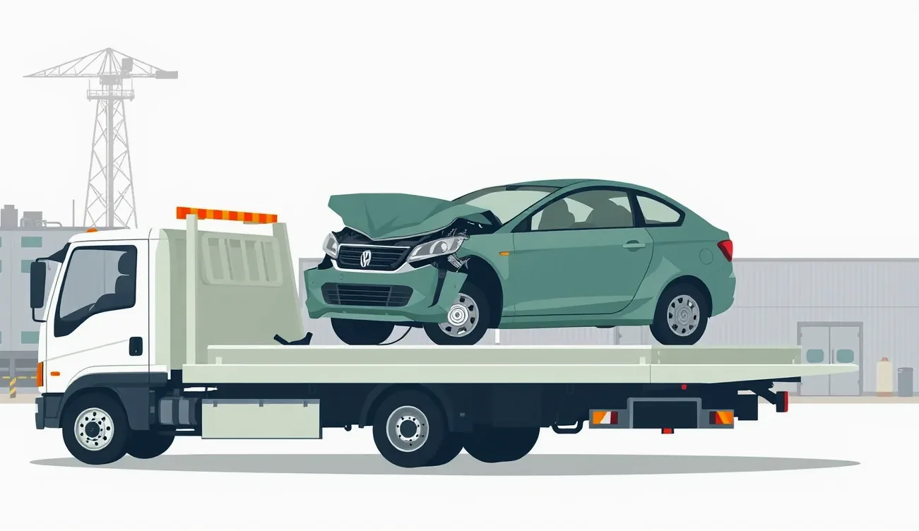 Automechanik kontroluje poškodený predný nárazník a svetlomet na zdviháku v autoservise