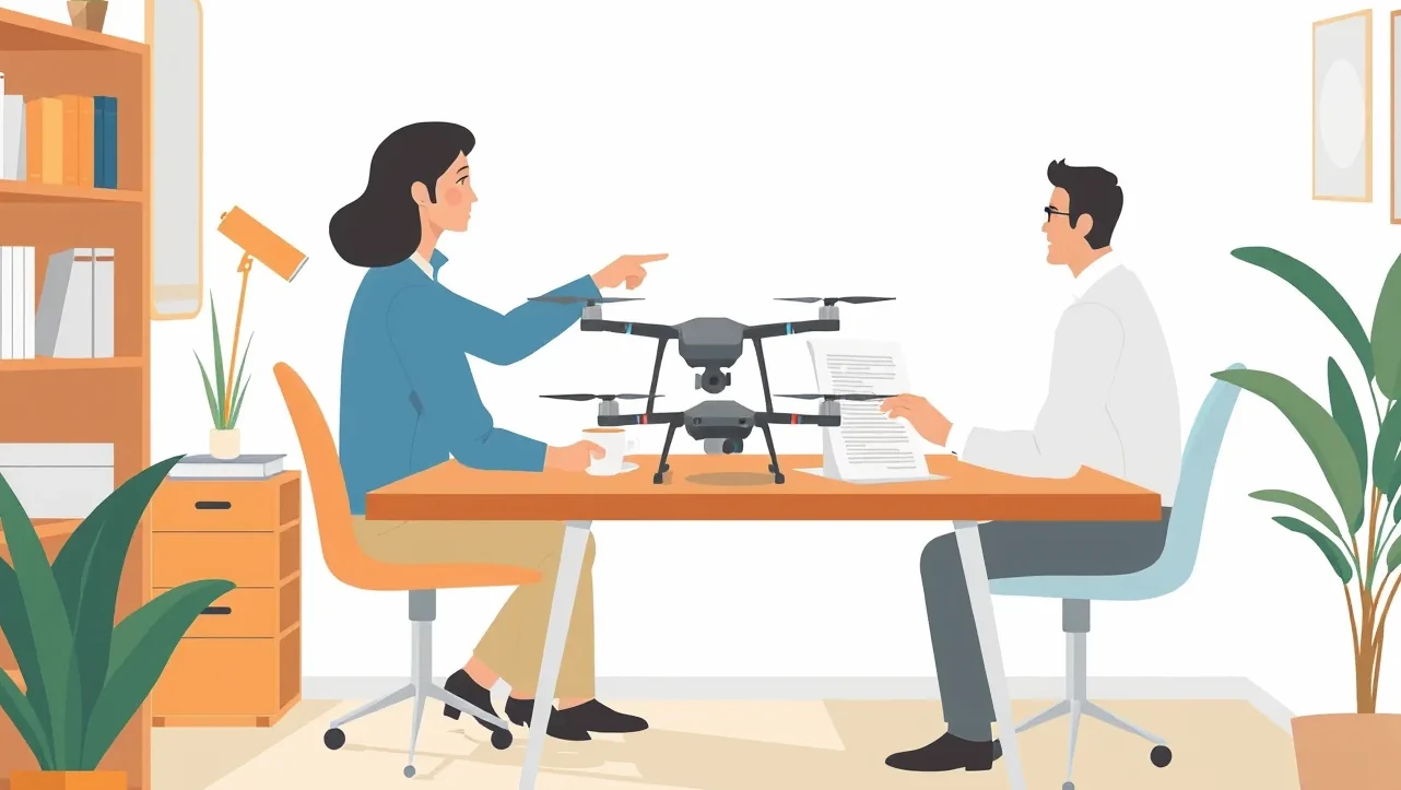 Pilot dronu kontrolujúci letový plán na tablete pred vzletom v meste