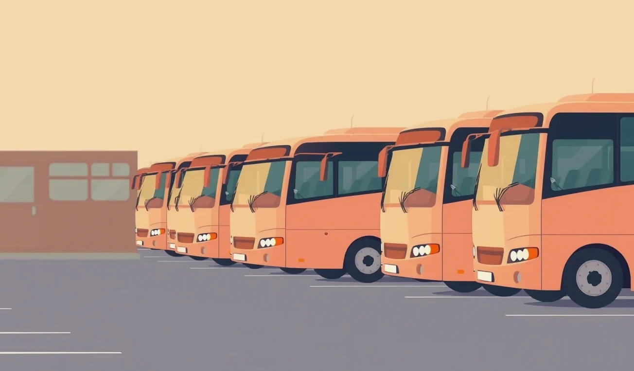 Moderný zájazdový autobus zaparkovaný na nástupišti pred jazdou