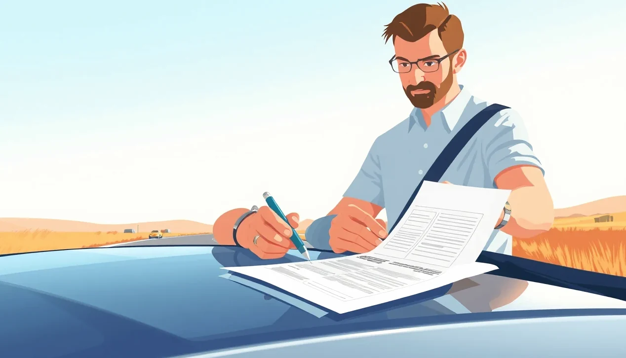 Poškodené zaparkované služobné auto s rozbitým bočným oknom na parkovisku