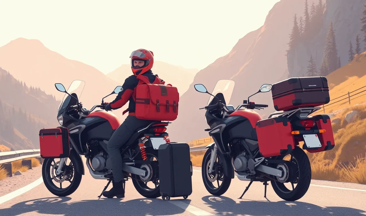 Motorkár v ochrannej kombinéze kontroluje navigáciu pri horskej ceste v priesmyku