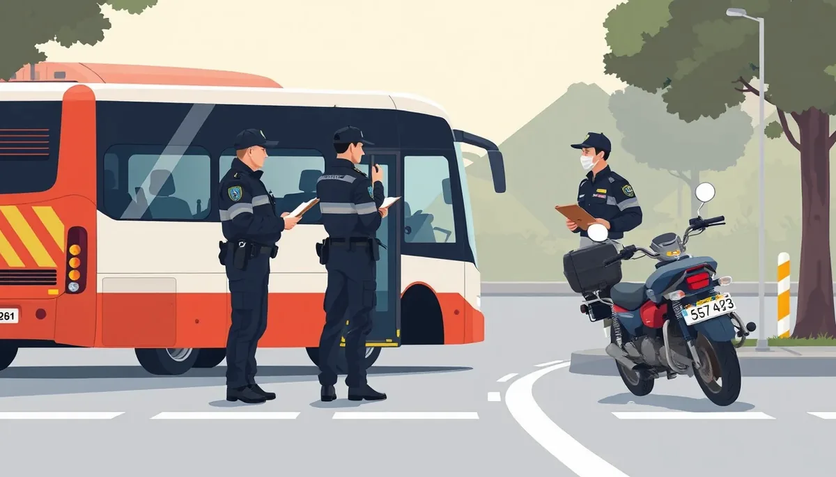 Vodič autobusu kontrolujúci spätné zrkadlo a poškodenie boku vozidla na zastávke