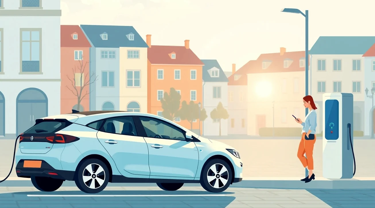 Technik kontroluje podvozok a batériu elektromobilu na zdviháku
